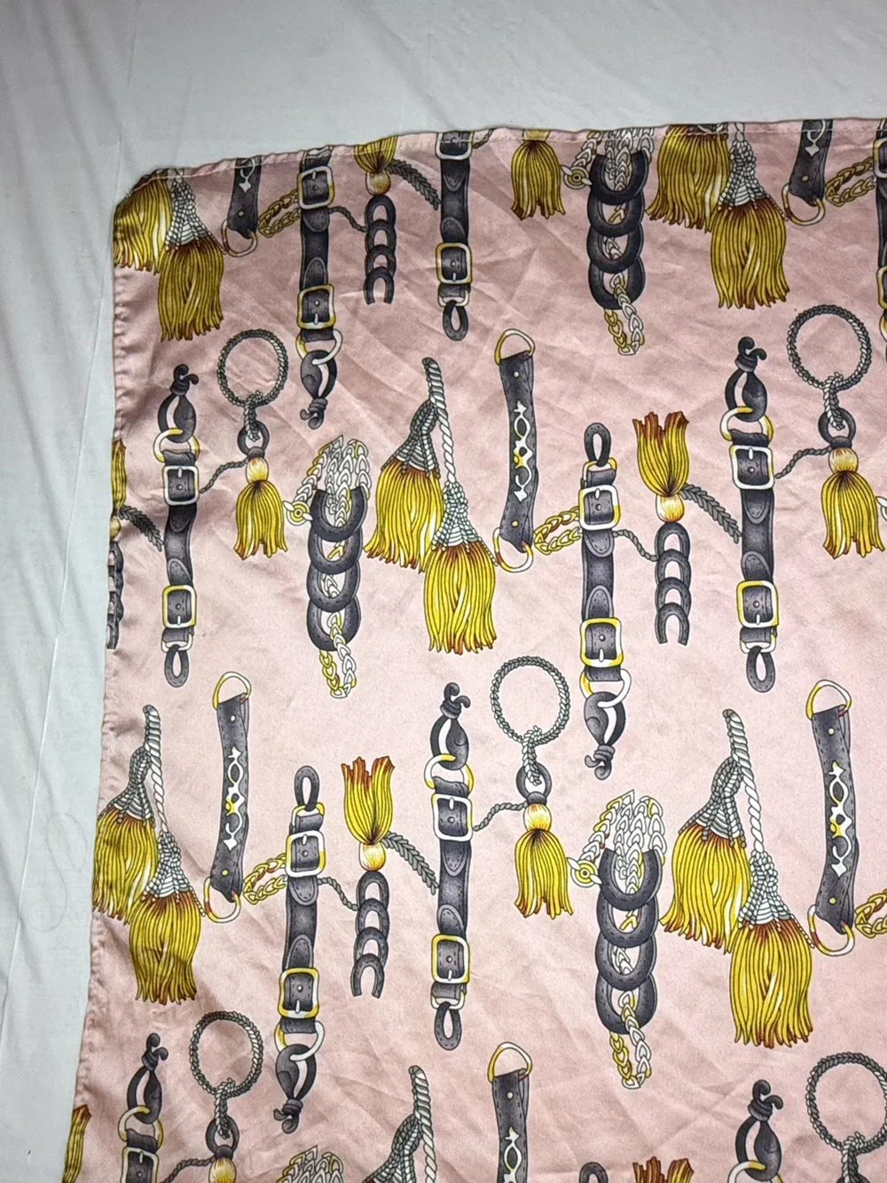 Silk-Feel Pink Equine Tassel & Buckle Scarf